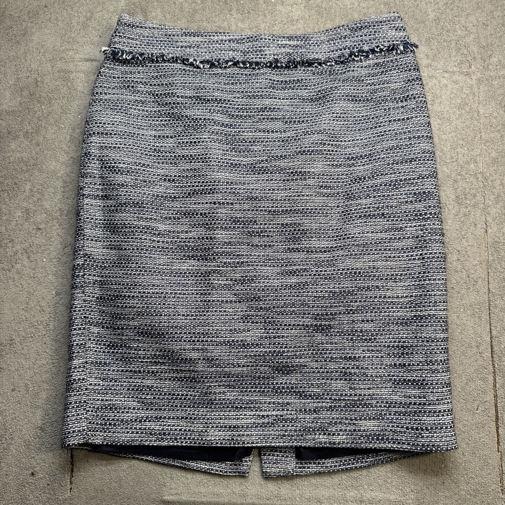 Karl Lagerfeld Paris Tweed Pencil Skirt Blue Office Knee Length Medium‎